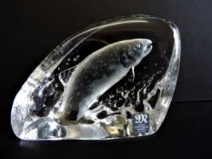 Mats Jonasson Leaping Salmon Paperweight Sculpture