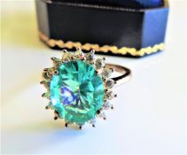 Sterling Silver Green & White Gemstone Ring New with Gift Pouch