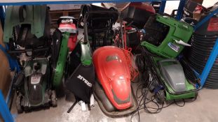 (6P) 3x Mixed Lawn Mower Items & 2 Powerbase Extra Grass Box. To Include Bosch, Flymo & Powerbase.