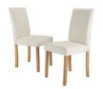 (6F) RRP £109.00. Mia Faux Leather Pair Dining Chairs Cream (QF845). Grade C Stock.