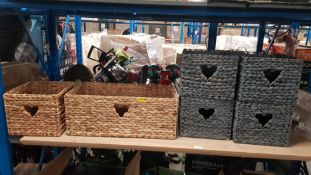(6M) 6x Mixed Woven Baskets. 5x Square Heart (4x Grey, 1x Natural) H20x W27x D25cm. 1x Rectangle He