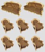 Rococo Italian Silik Carved Wood Upholstered 8 Piece Suite