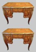 Pair of Louis XV Style Kingwood & Marquetry Brass Bound Desks