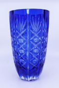 English Vintage Blue Overlay Crystal Glass Vase