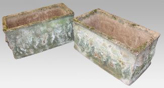 Pair of Old Reconstituted Cherubic Garden Planter Troughs