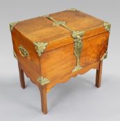 Victorian Brass Bound Walnut Travelling Chest on Folding Legs