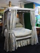 Hand Made White & Gold Painted Carved Wooden Four Poster Bed