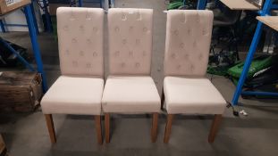 (5B) 3x Dining Chair Natural Fabric / Wooden Legs