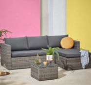 (P) RRP £345. Alexandria 4 Seater Grey Rattan Garden Corner Sofa Set. Contents Appear As New. Loung