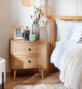 (2A) RRP £75. Kubu Rattan 2 Drawer Bedside Table. (H54.8x W50x D39cm).