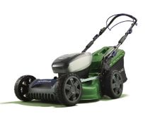 (2E) RRP £349. Powerbase 46cm 40V Self Propelled Cordless Lawn Mower. (With 2x Battery & 1x Dual Ch