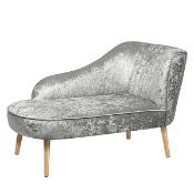(2L) Occasional Chaise Lounge Crushed Velvet Grey. Velvet Fabric, Rubberwood Legs. (H75x W125x D61c