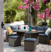 (P) RRP £850. Matara Corner Sofa Dining Set In Grey. (SKU:495053). Contents Appear As New. Sofa: (
