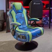 RRP £229.99. X Rocker Geo Camo Pedestal 2.1 Audio With Vibration (Blue/Green). The X Rocker Geo Ca