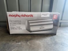 Morphy Richard Accents Roll Top Bread Bin, Stainless Steel, Silver. RRP £34.99 - GRADE U