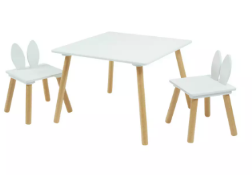 Liberty House Kids Toys Bunny Wood Table & 2 Chairs - White. RRP £60 - GRADE U