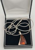 Vintage Sterling Silver Chain With Amber pendant Set in Silver