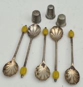 Antique Yellow Coffee Bean Spoons and Thimbles