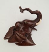 Vintage Hardwood Elephant Wall Plaque 14cm Tall.