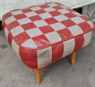 Vintage Mid Century Leather Harlequin Foot Stool on Legs