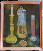 Naïve Art Oil on Board Forms of Lighting Signed Lower Right M. Scott