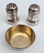 Vintage Sterling Silver Salt & Pepper Pot with Sterling Silver Gilt Interior Mustard.