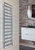 RRP £325. Appears Unused. 1200 x 500mm Chrome Designer Square Towel Radiator with 16 Rails