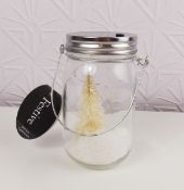 6 x Hanging Glass Jar Led Light-Up - Cream Christmas Tree Snow Scene