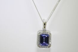 Tanzanite & Diamond Pendant Set in 18 Carat White Gold