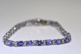 9.24 Carat Tanzanite & Diamond Bracelet Set in 18ct White Gold