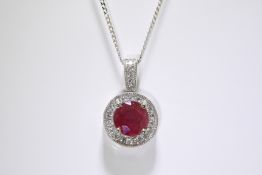 Ruby & Diamond Pendant Set in 18 Carat White Gold