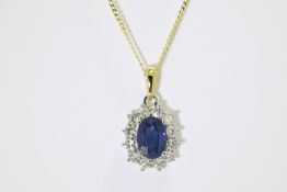1.55 Carat Blue Sapphire & Diamond Pendant