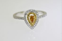 Yellow, Cognac & White Diamond Pear Shaped Ring
