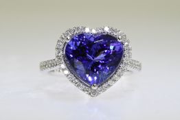 6.70 Carat Tanzanite & Diamond Ring Set in 18ct White Gold