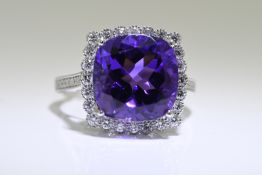 7.53 Carat Amethyst & Diamond Ring