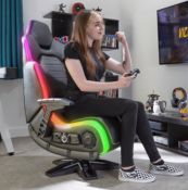 RRP £349.99. X-Rocker Evo Elite Neo Motion 4.1 RGB LED Pedestal Gaming Chair Black / Grey (With...