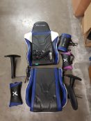 (10I) X-Rocker Office Chair Blue/Black. (Lot Contains Chair Body, 2x Arms, 3x Cushion, 4x Wheels...