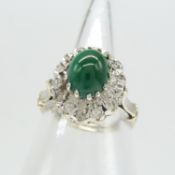 Unusual vintage silver ring set with cabochon turquoise and rose-cut diamonds
