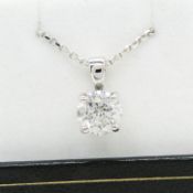 Certificated 1.24 carat, E colour round brilliant-cut diamond solitaire necklace, 18ct white gold