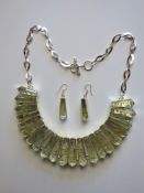 A Silver and Rutilated Quartz Necklace and Earrings Set