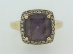 9CT Yellow Gold (375) Amethyst and Diamond Ring