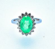 Certified 3.13 CT Natural Colombian Emerald and Diamonds 18K White Gold Ring