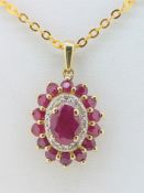 9CT (375) Yellow Gold Ruby & Diamond Cluster Pendant