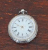 Silver Ladies 1900'S Pocket Watch With Enamel Face.
