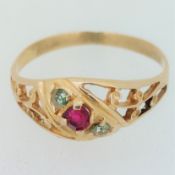 14CT Yellow Gold (585) Red & Green Stone Dress Ring