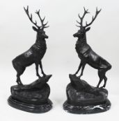 Pair of Bronze Stags on Marble Bases J. Moignier