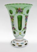 Victorian Bohemian Hand Painted Overlay Glass Vase