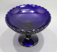 Vintage Bristol Blue Glass Footed Comport