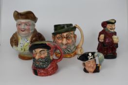 Collection of 5 Character Jugs Including Royal Doulton