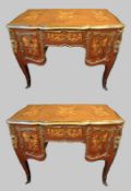 Pair of Louis XV Style Kingwood & Marquetry Brass Bound Desks